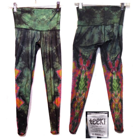Teeki Eagle Feather Dream catcher Hot Pant Legging Womens X-Small Green Yoga Ath - Picture 1 of 4